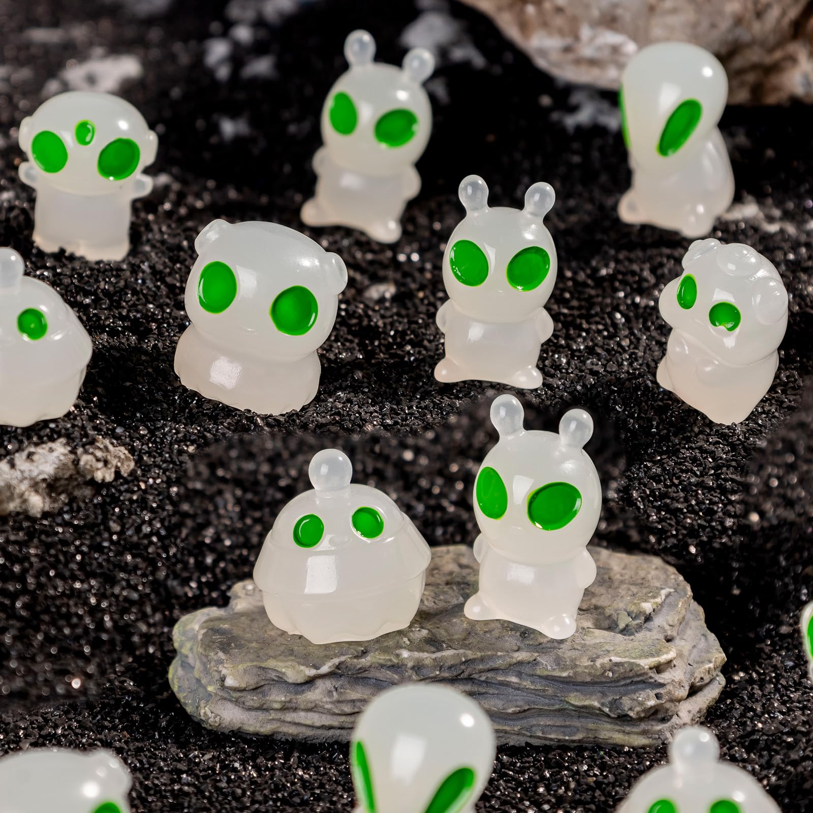 Nerfcareani green alien figurine’s vibrant color sparks conversation.