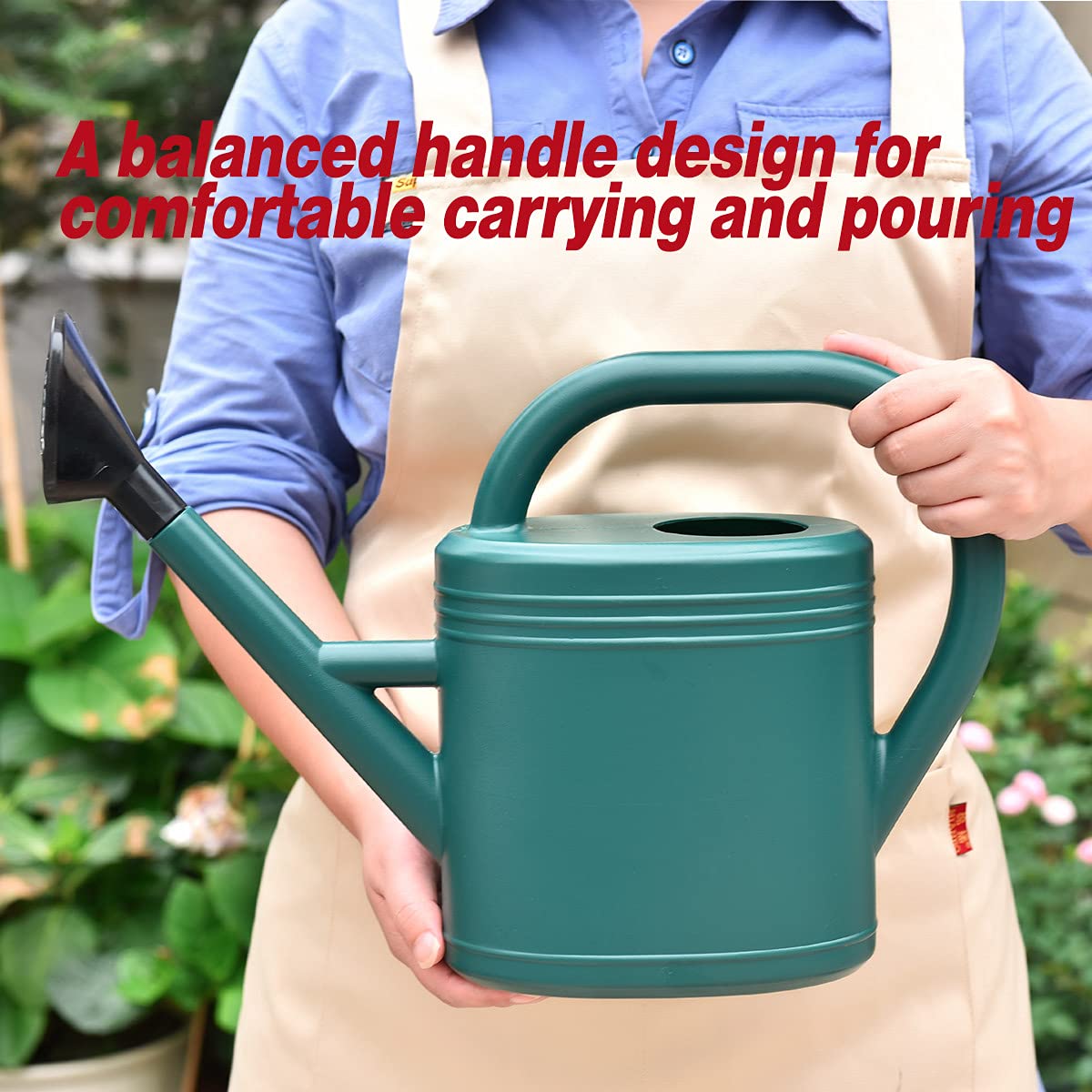 NERUB green watering can features a comfortable handle for easy carrying.