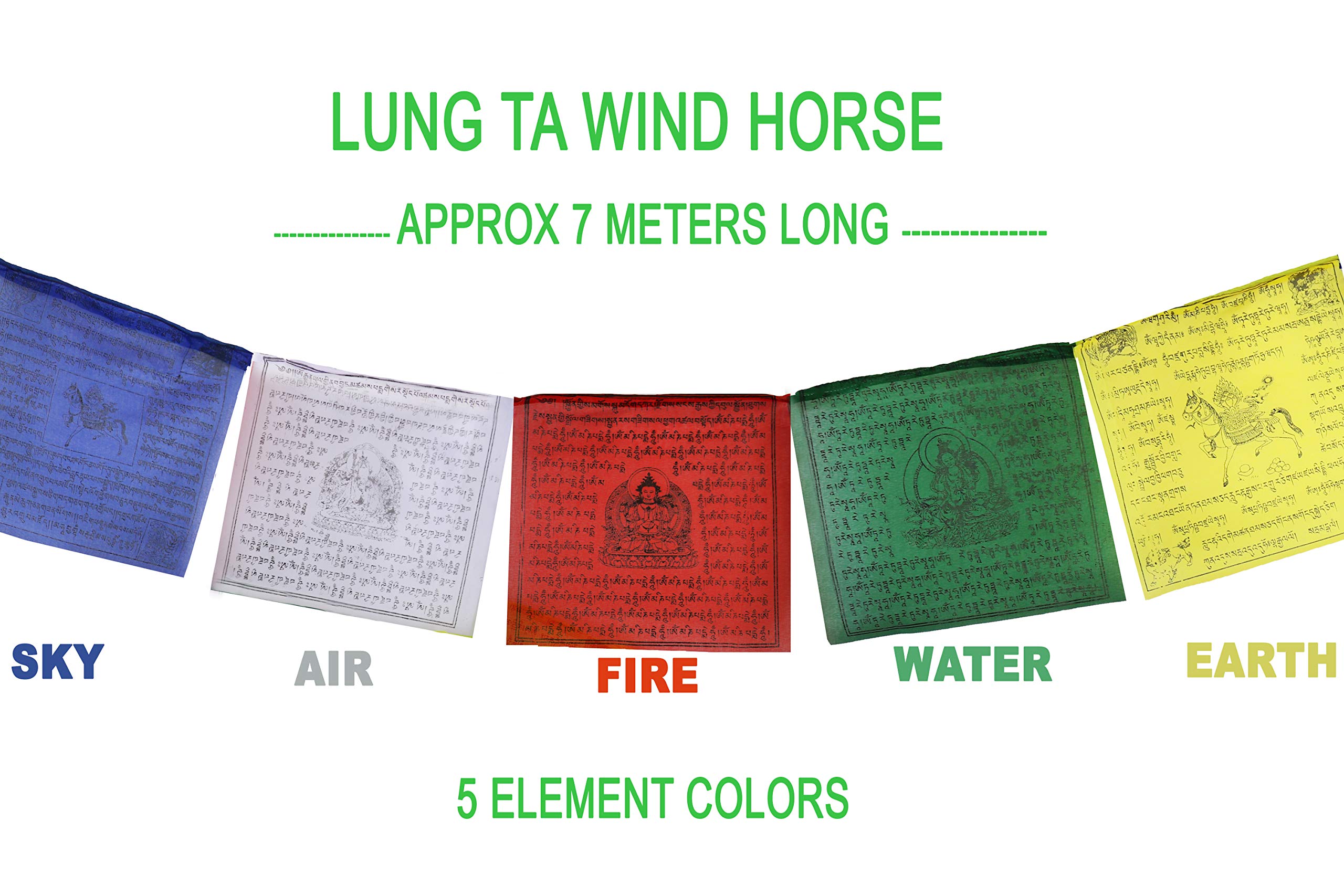 Nervana Lung Ta wind horse design flags flutter gently in a breeze