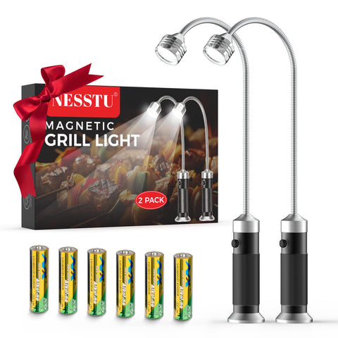 NESSTU grill light with 8.3-inch gooseneck offers extended reach for precise cooking at night.