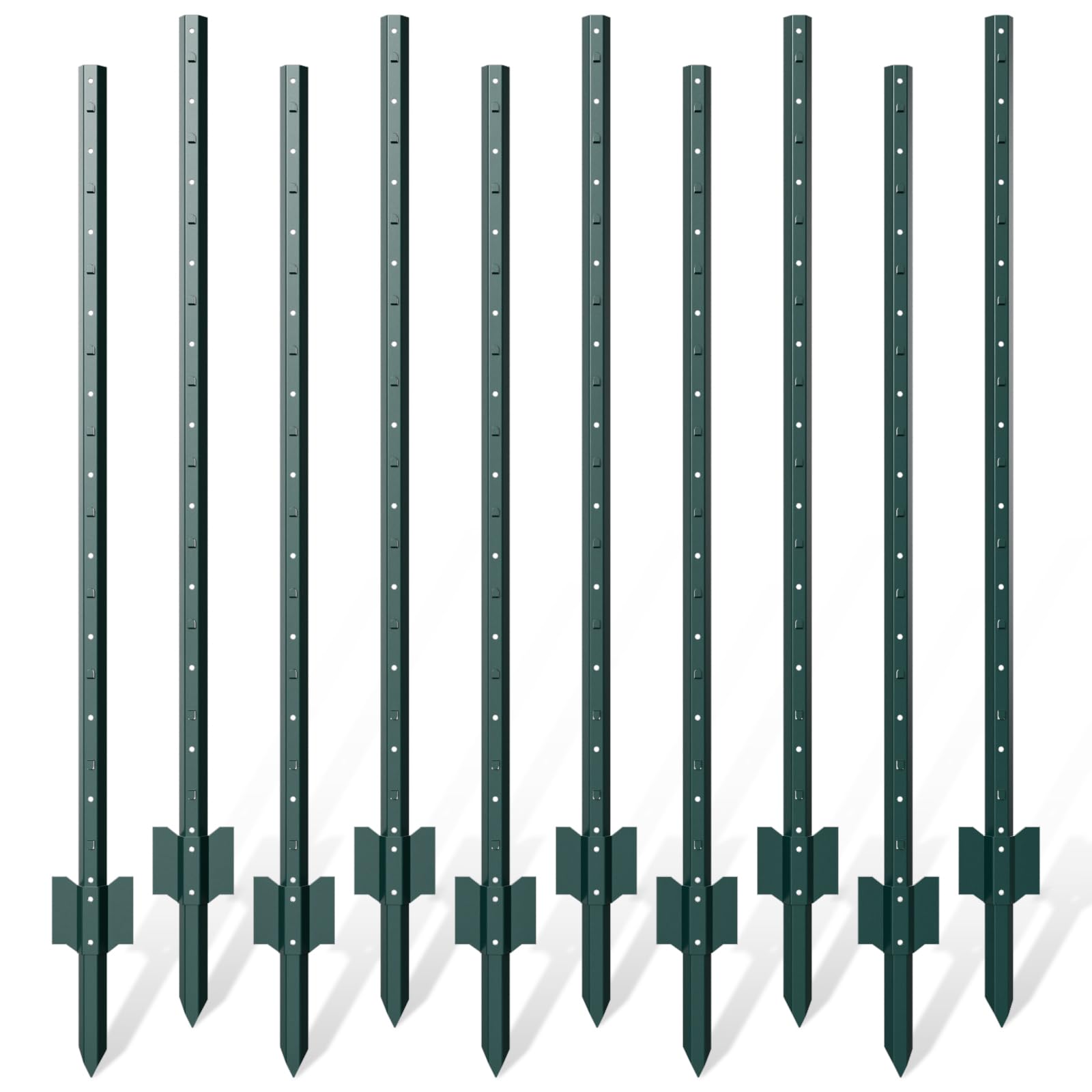 Nessxa 10-pack metal fence posts 6ft tall for durable garden boundaries.