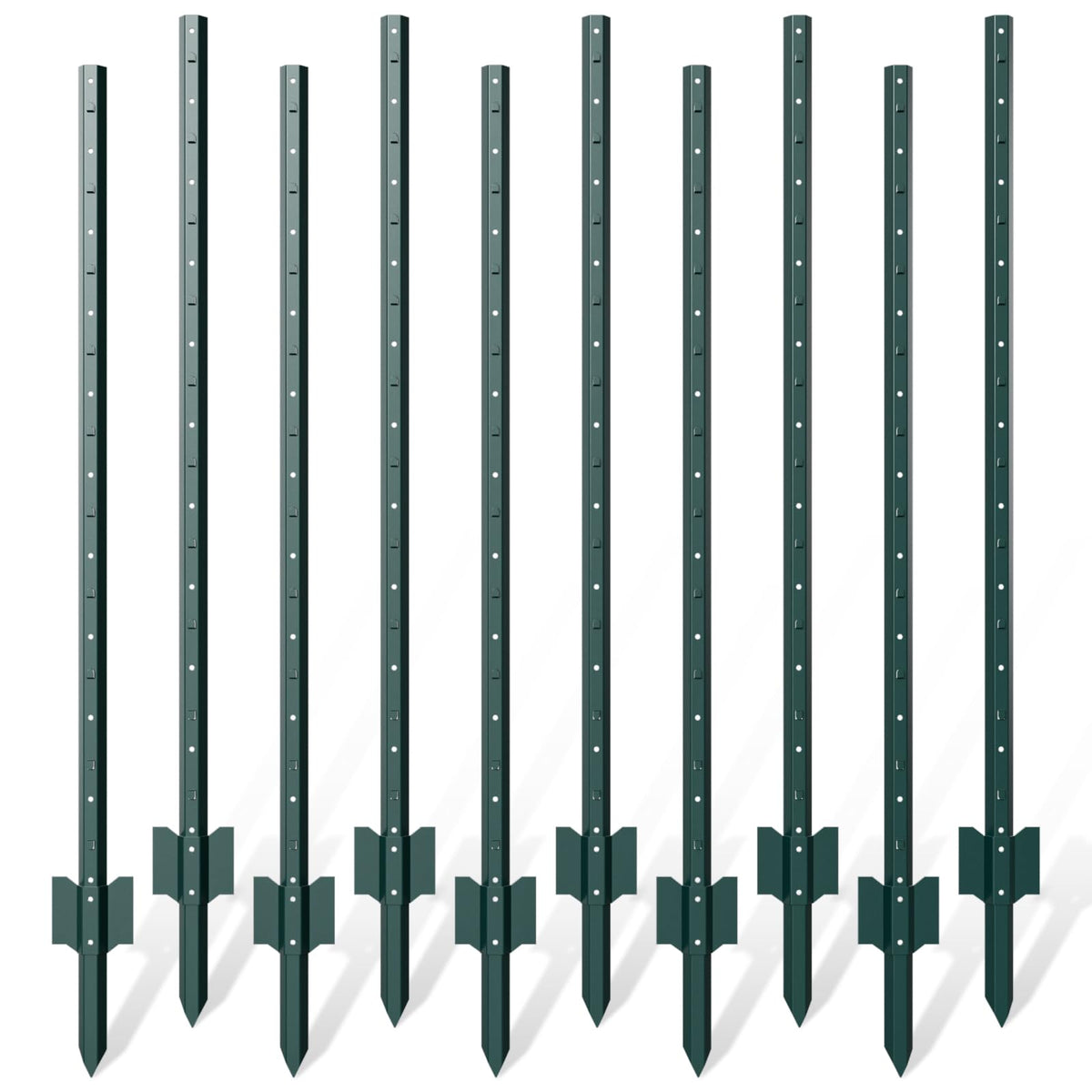 Nessxa 10-pack metal fence posts 6ft tall for durable garden boundaries.