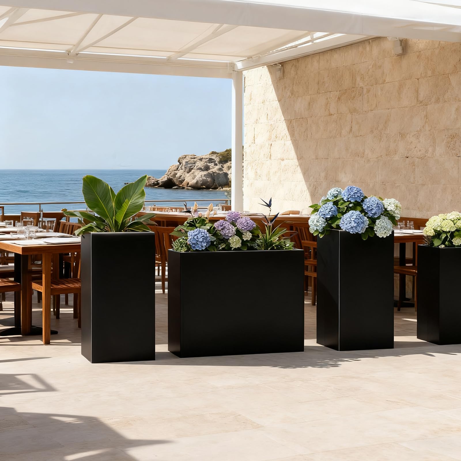 Nessxa rectangular planter fits porches and garden edges with ample capacity.