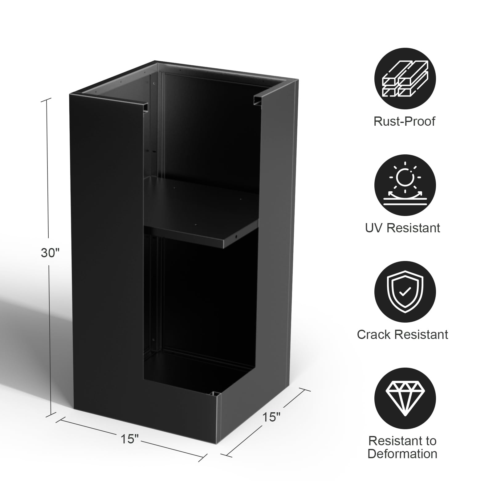 Nessxa tall metal planter box side view highlights the tall profile for balconies or porches.