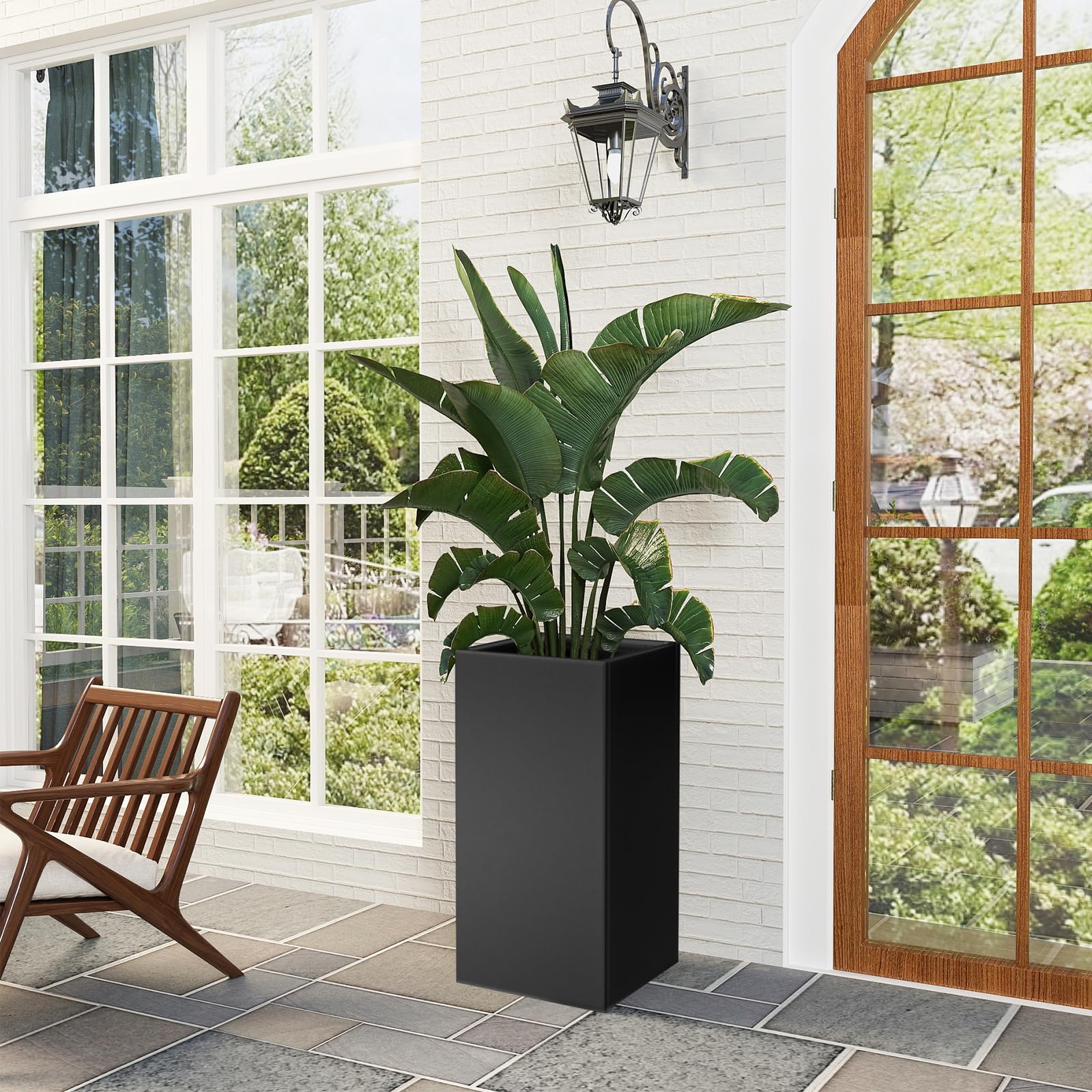 Nessxa tall metal planter box weather resistance ensures long outdoor life in sun and rain.