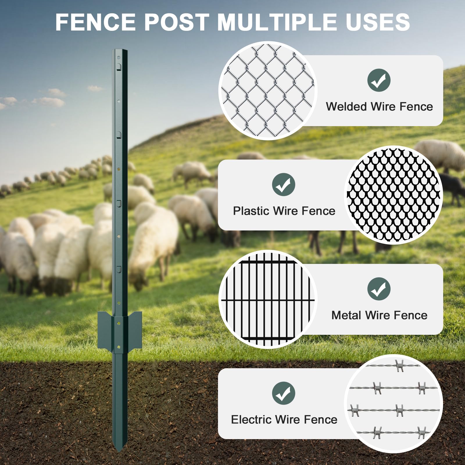 Nessxa U-post pointed-tip close-up enables easy no-dig installation.