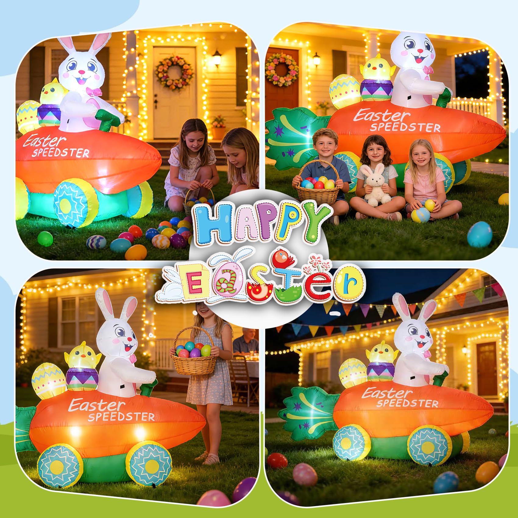 Nestly Easter bunny inflatable secured with stakes and weights for stability