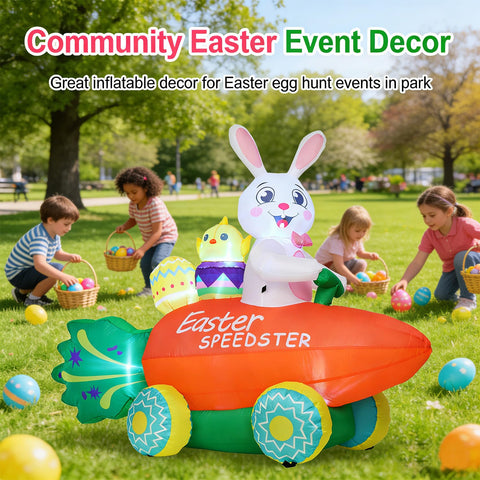Nestly Easter bunny display with eggs and car at night using LED lighting