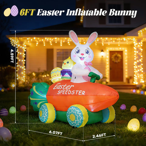 Nestly Easter inflatable bunny with LED carrot car lights up the yard at night
