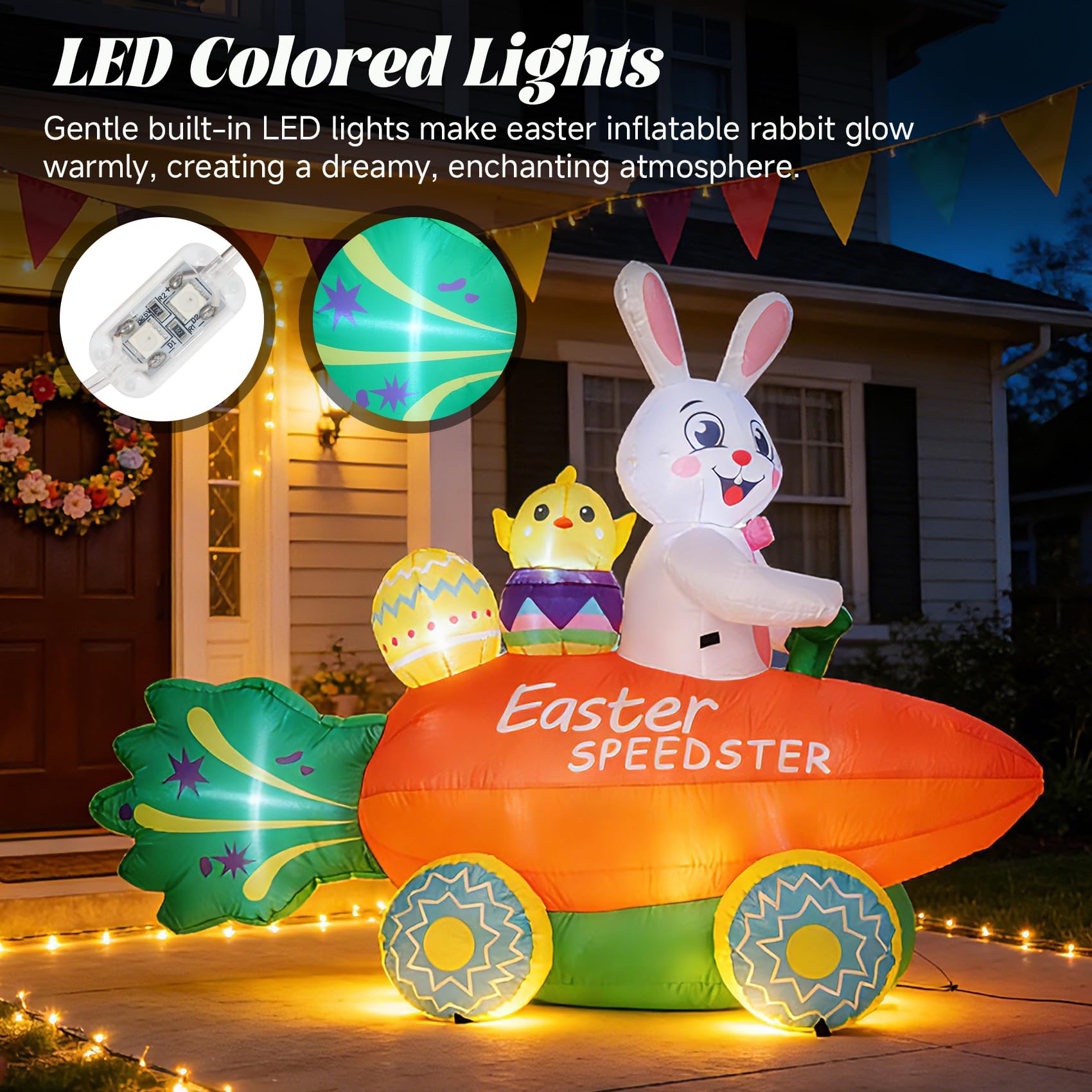Nestly outdoor Easter bunny inflatable made from durable waterproof polyester