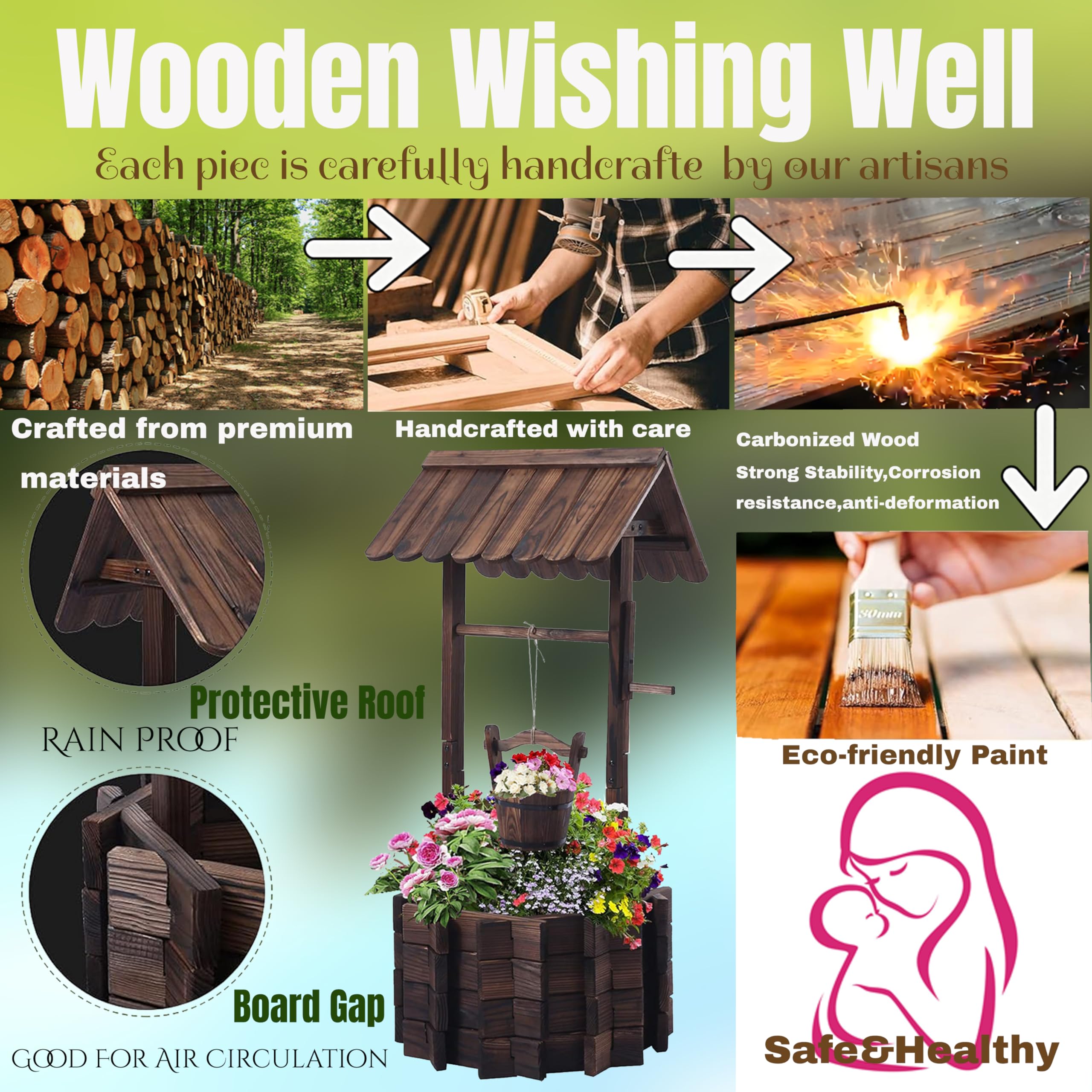 NestNature Wishing Well authentic wood grain adds rustic outdoor charm.