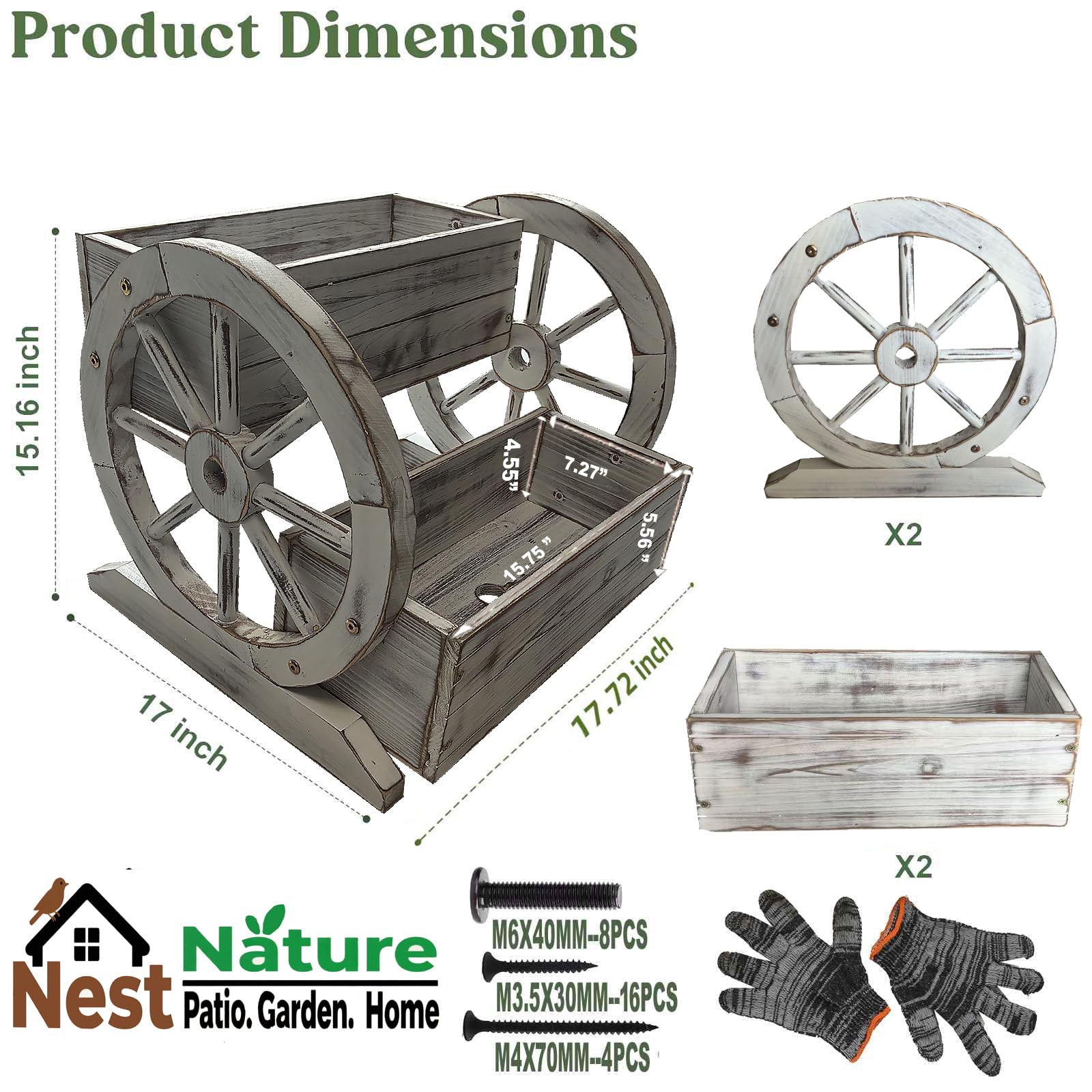 NestNature wooden wagon planter with wheels enhances outdoor decor and access.