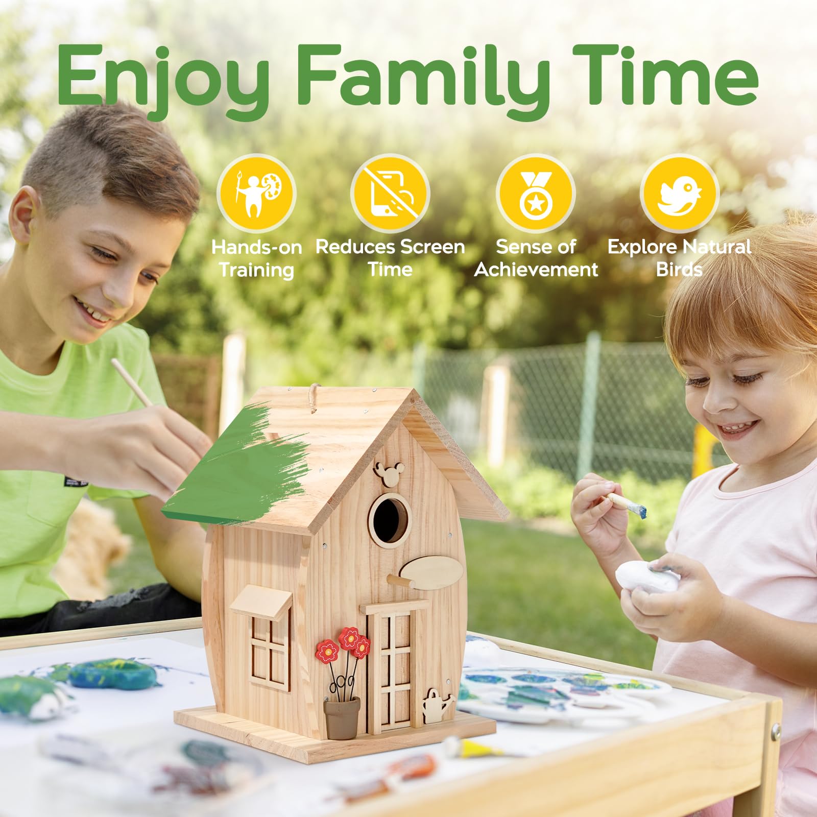 NESTO bird house with decorative windows ready for painting and customization