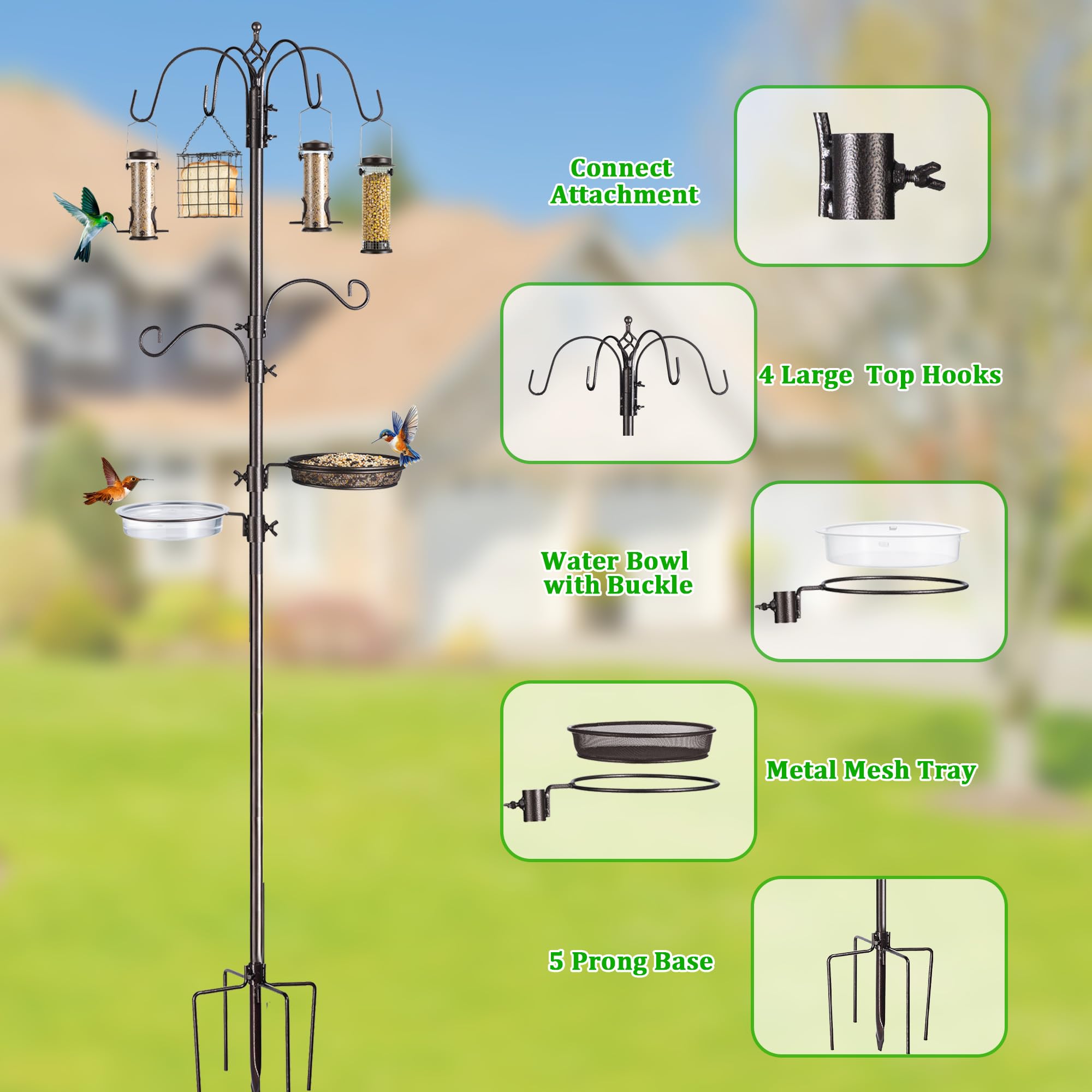 NestShld adjustable middle hooks hold different feeders, lights, or plants.