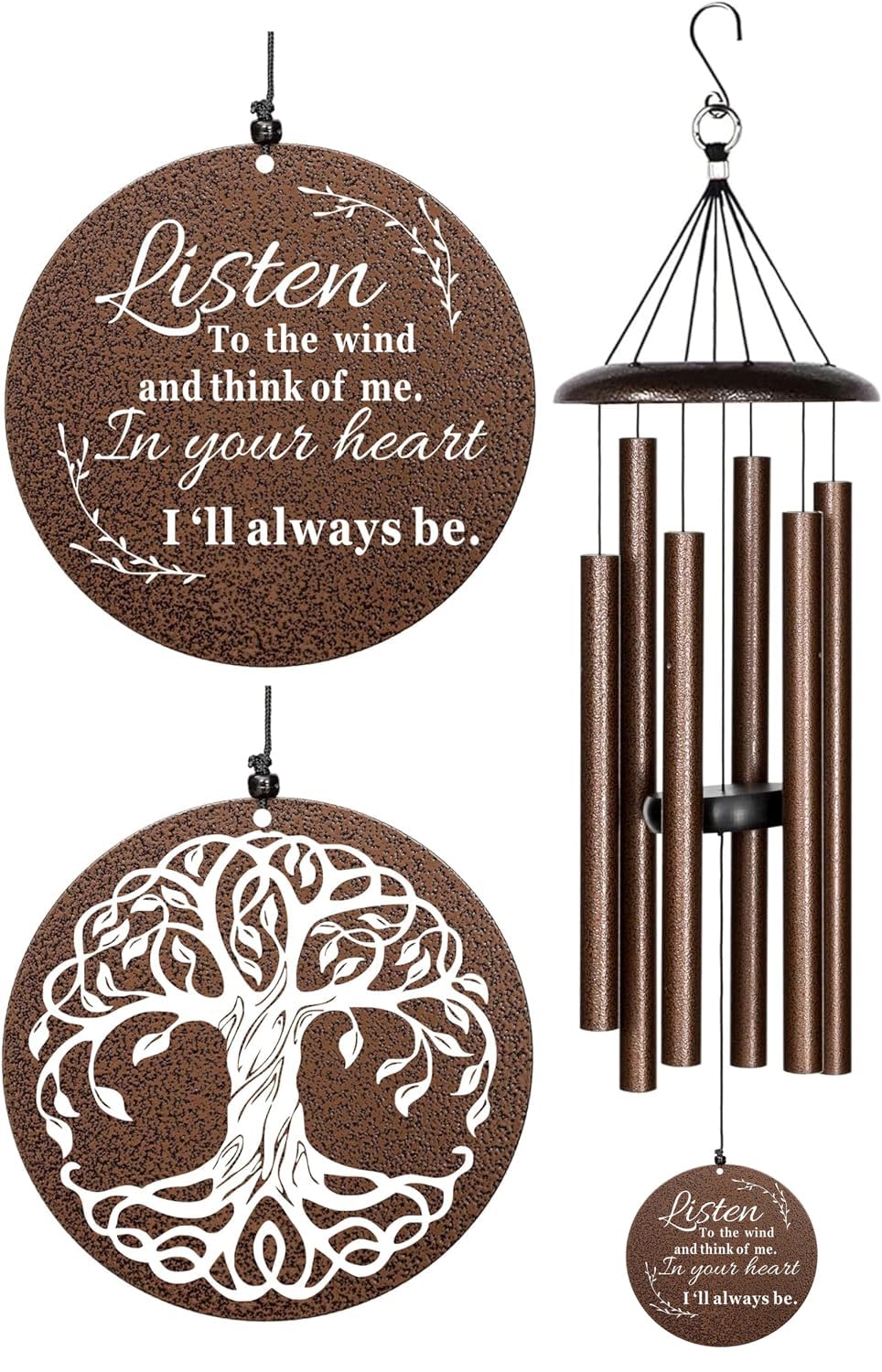 NETAEX sympathy wind chimes front view with engraved verse for remembrance