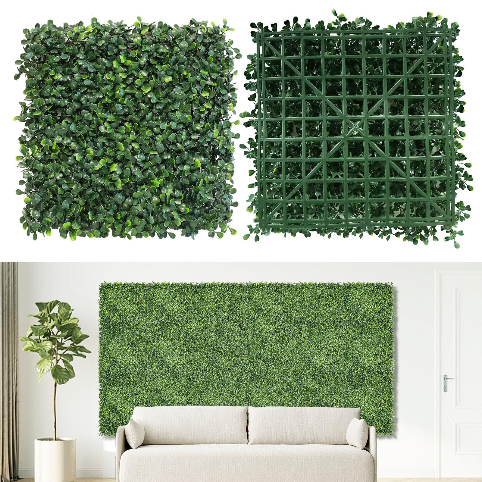 NETAP artificial grass wall panel close-up leaves showing dense realism for indoor decor