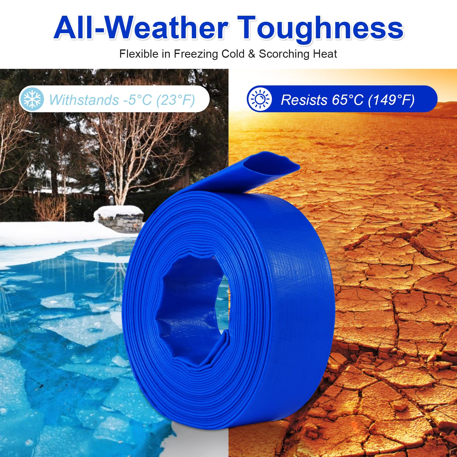 1.5 inch compatible hose for fast, reliable pool drainage and backwash.
