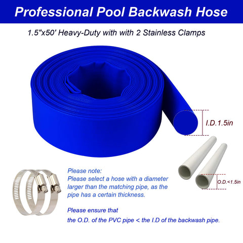 NetLea backwash hose with stainless steel clamps for leak-proof connections.