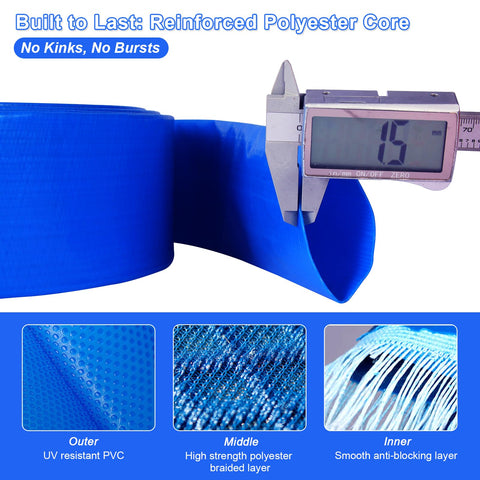 Weatherproof backwash hose built to resist cracking and sun exposure.