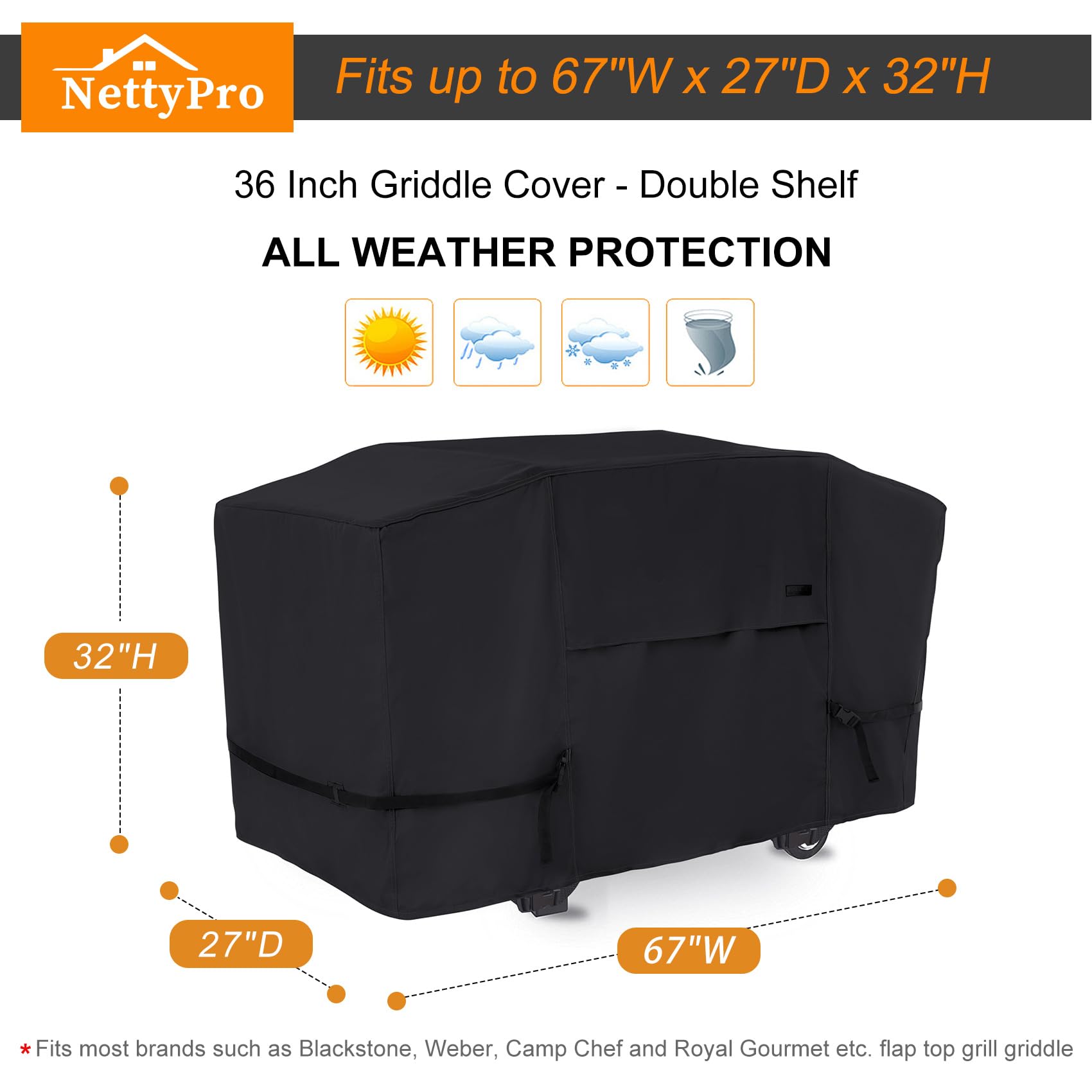 NettyPro fit guides help assess compatibility with 67 x 27 x 32 in.