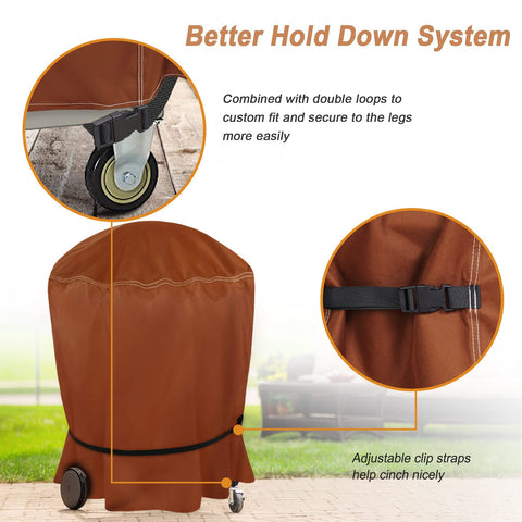 NettyPro grill cover buckles bottom provide quick tightening against gusts.