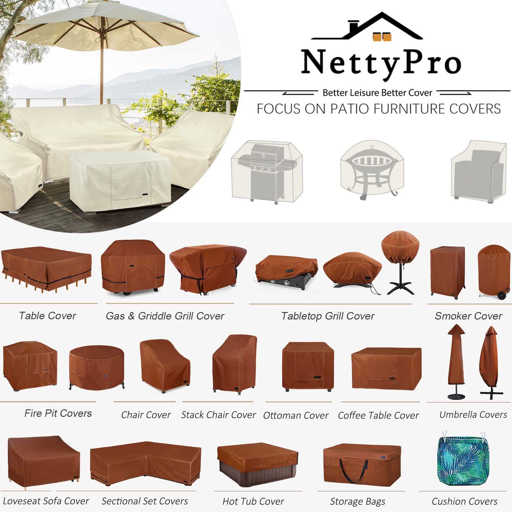 NettyPro grill cover fits 3-5 burner grills from popular brands