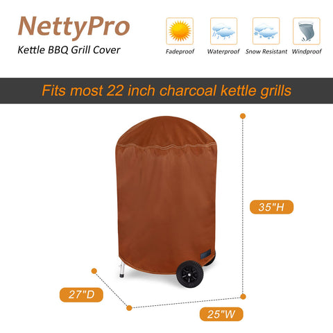NettyPro grill cover dimensions 27x25x35 fit 22-inch dome grills.