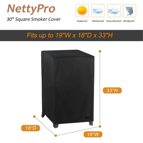 NettyPro dimension visuals show ideal fit for 19x18x33 inch space.