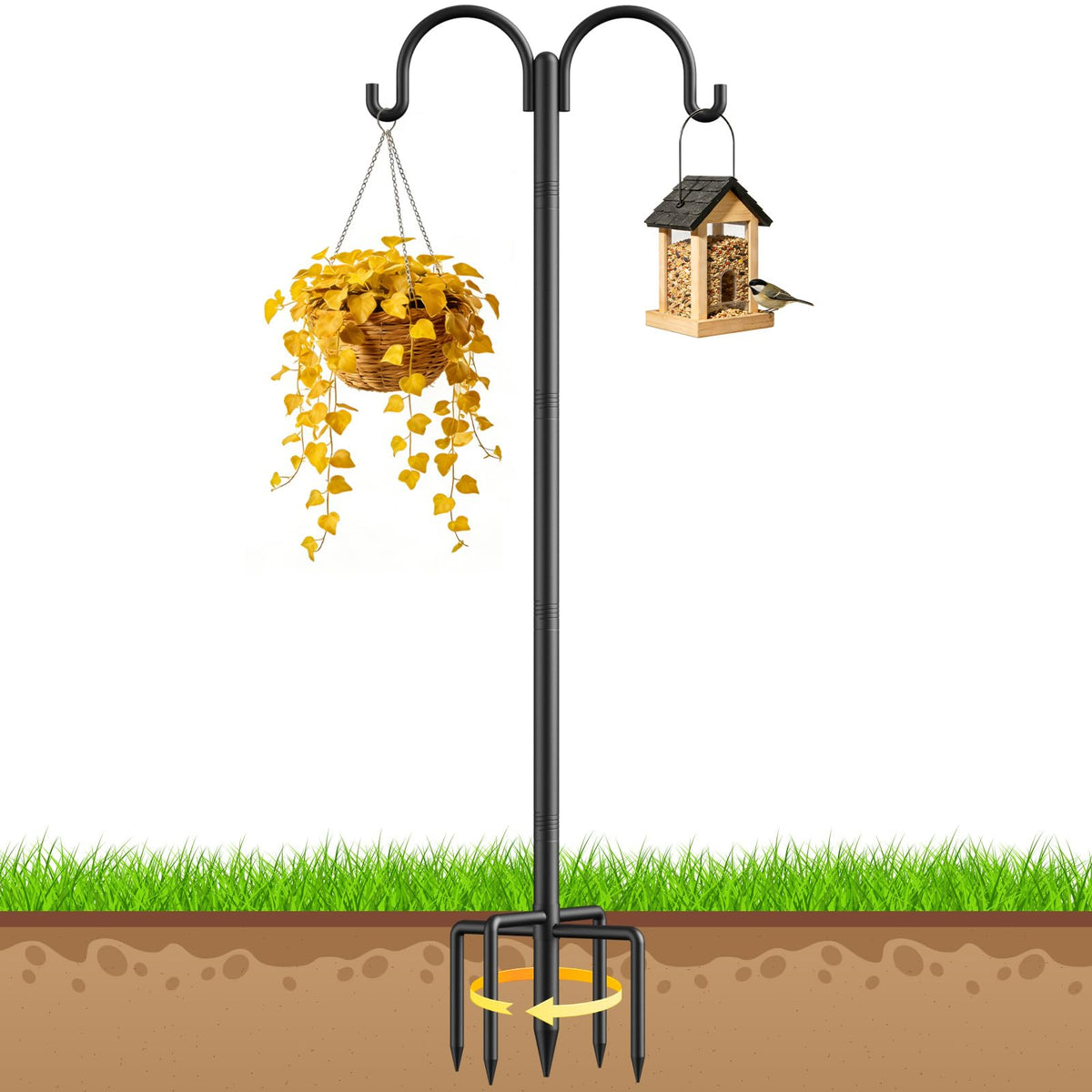 Netuaoo double hooks outdoor 92-inch pole supports bird feeder and decor