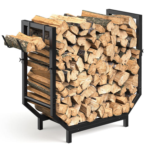 Netuaoo Firewood Rack outdoors in black steel tubing provides sturdy log storage.