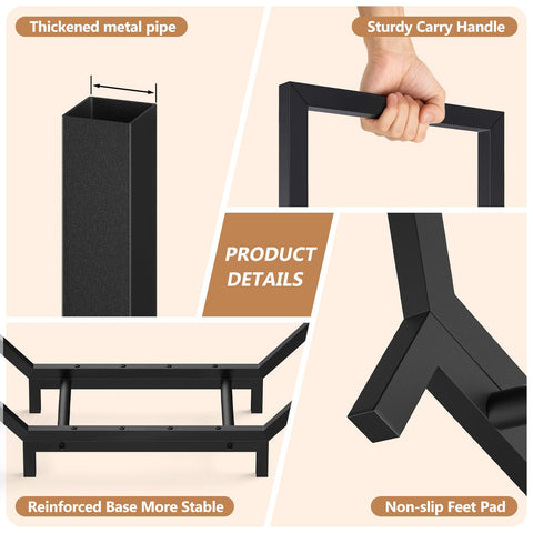 Netuaoo Firewood Rack with removable hooks for kindling and tools.