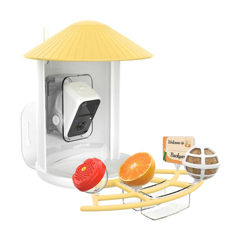 NETVUE Birdfy Pro Perch welcome card creates a friendly garden welcome.