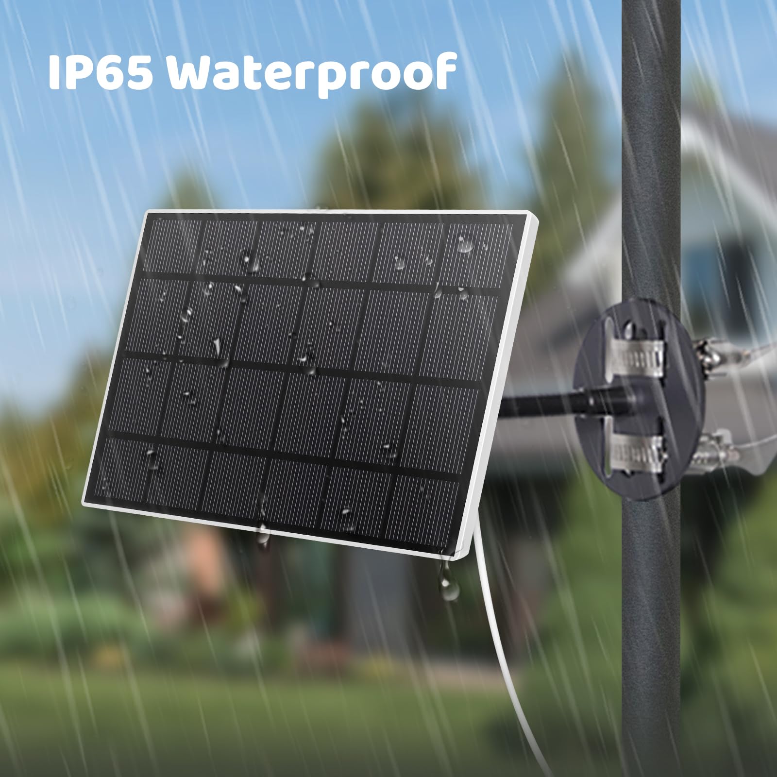 NETVUE outdoor solar panel with IP65 protection guards against rain and dust.