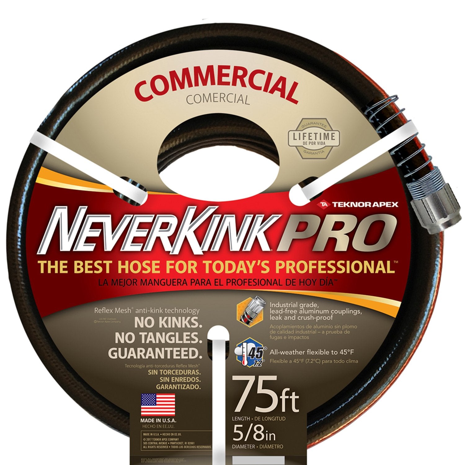 NeverKink 8844-75 Pro hose coil demonstrates durable kink-free design for easy watering.