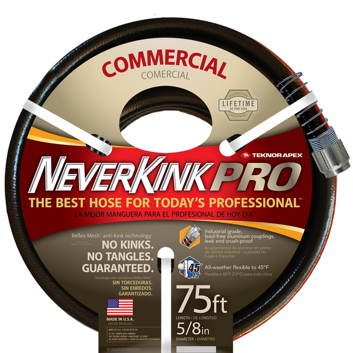 NeverKink 8844-75 Pro hose coil demonstrates durable kink-free design for easy watering.