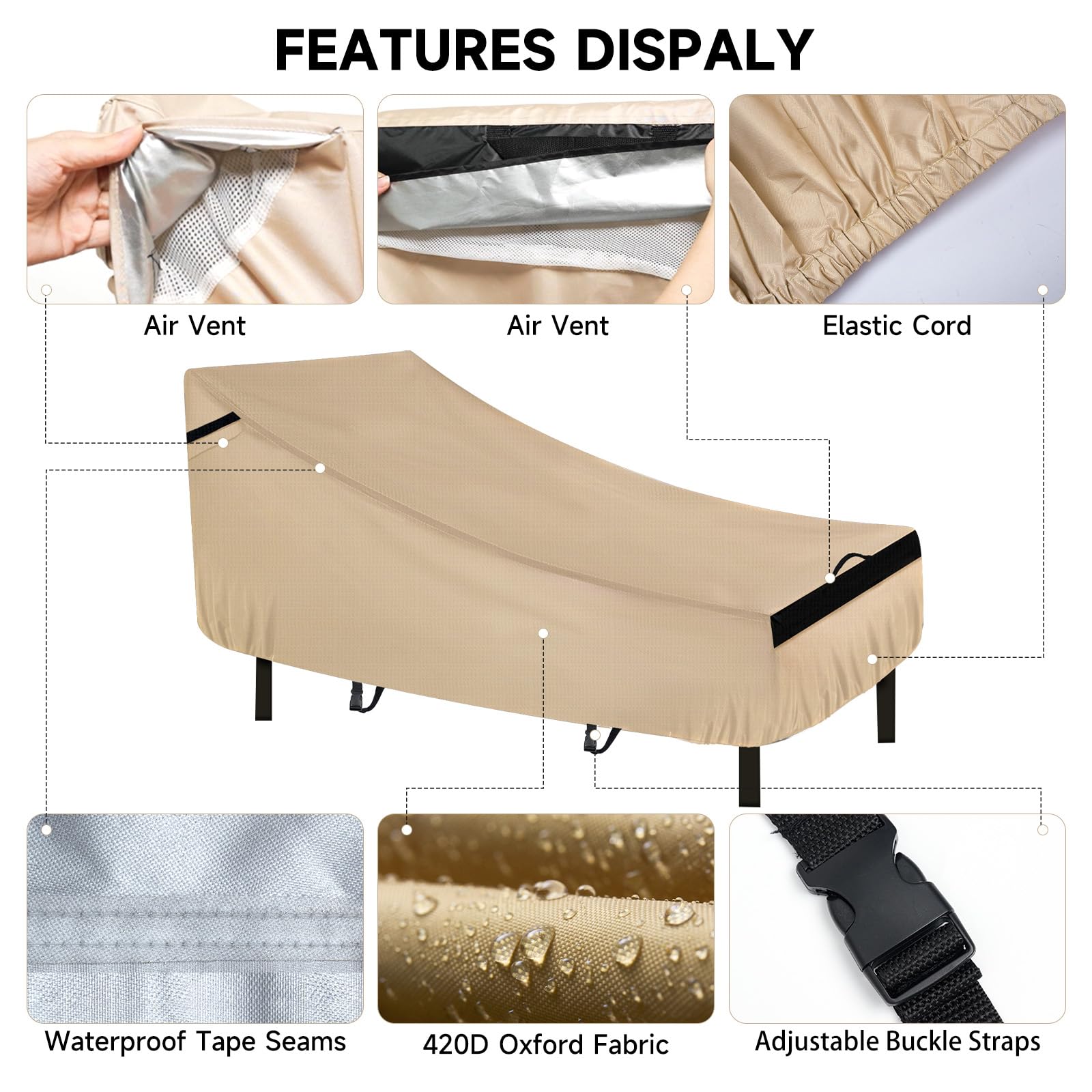 NeverLAND Chaise Lounge Cover with adjustable buckles ensures a secure fit in windy conditions.