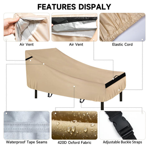 NeverLAND Chaise Lounge Cover with adjustable buckles ensures a secure fit in windy conditions.