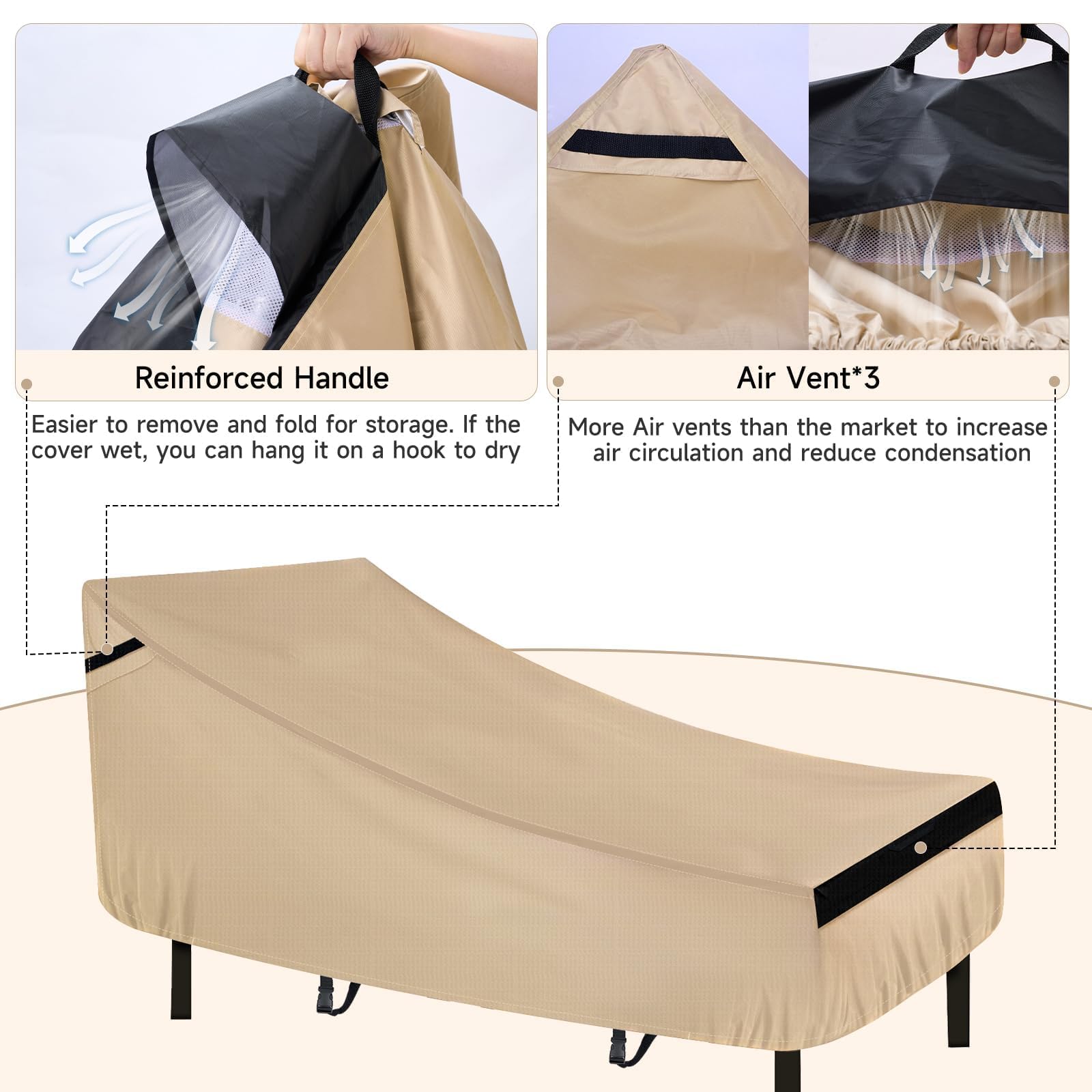 NeverLAND Chaise Lounge Cover features woven strap handles for easy carrying.
