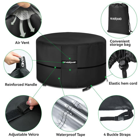NEVERLAND round fire pit cover features breathable 600D Oxford fabric