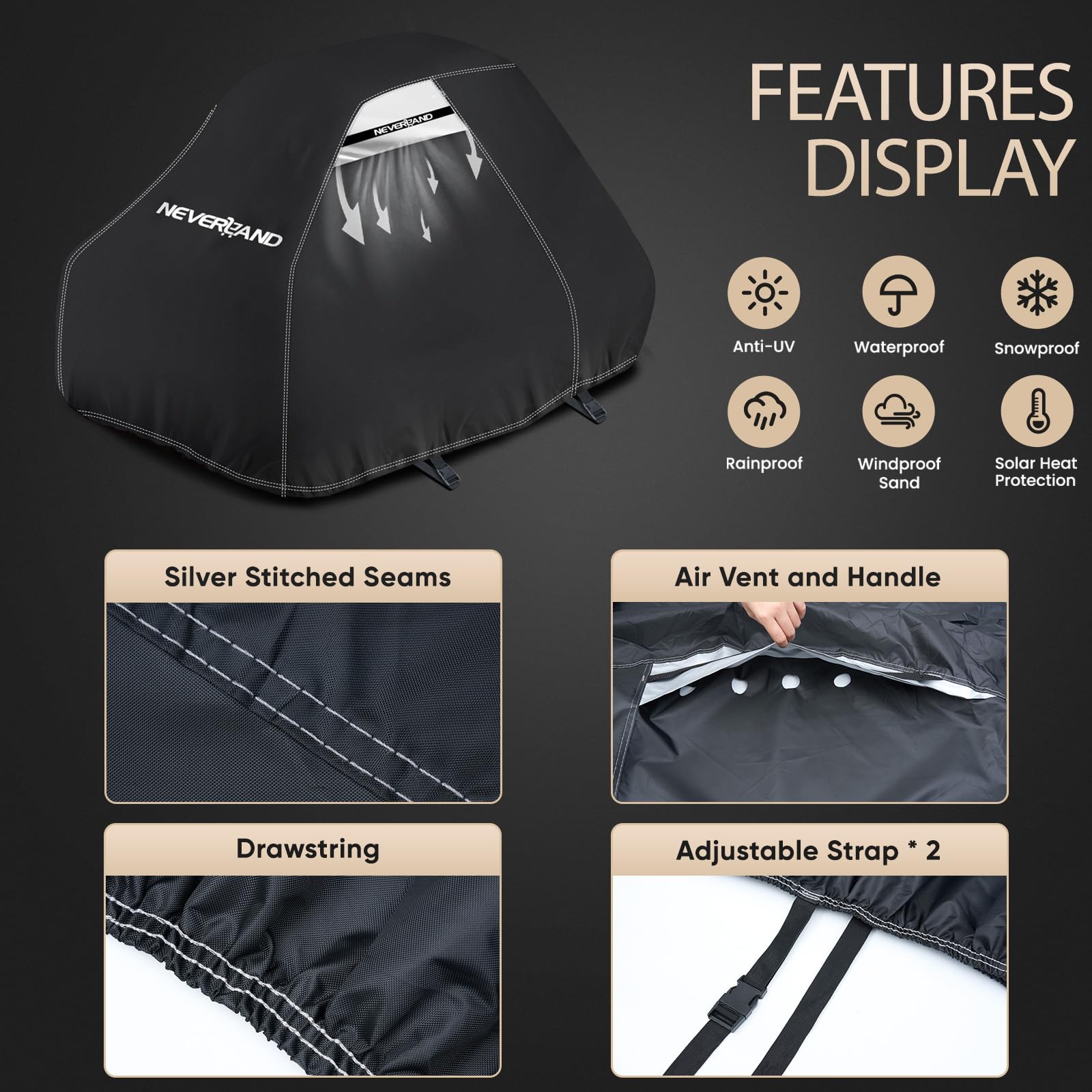 NEVERLAND mower cover with drawstring closure keeps fit secure and debris out.