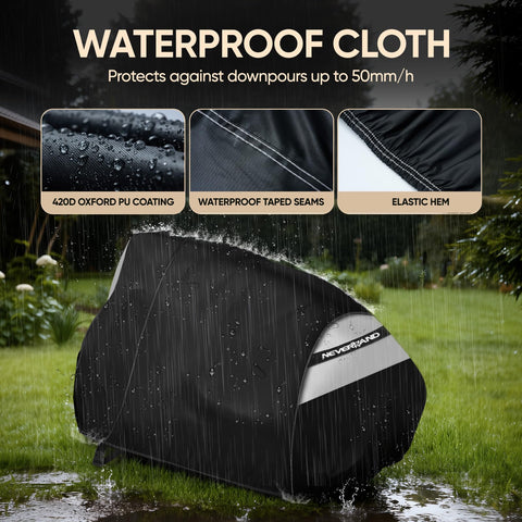 NeverLAND mower cover draws tight with drawstring for a snug seal
