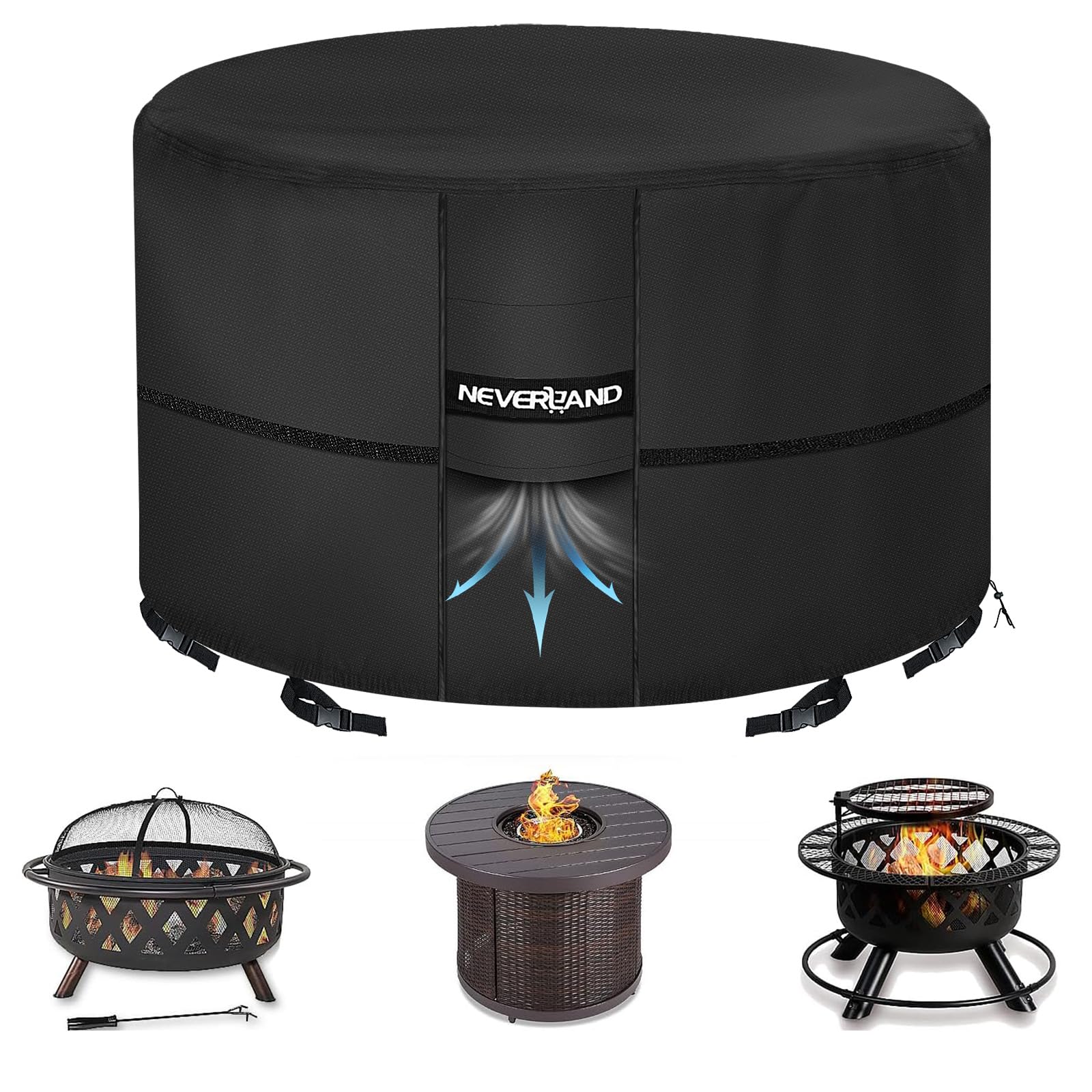 NEVERLAND round fire pit cover on a 36x24 inch pit protects from rain