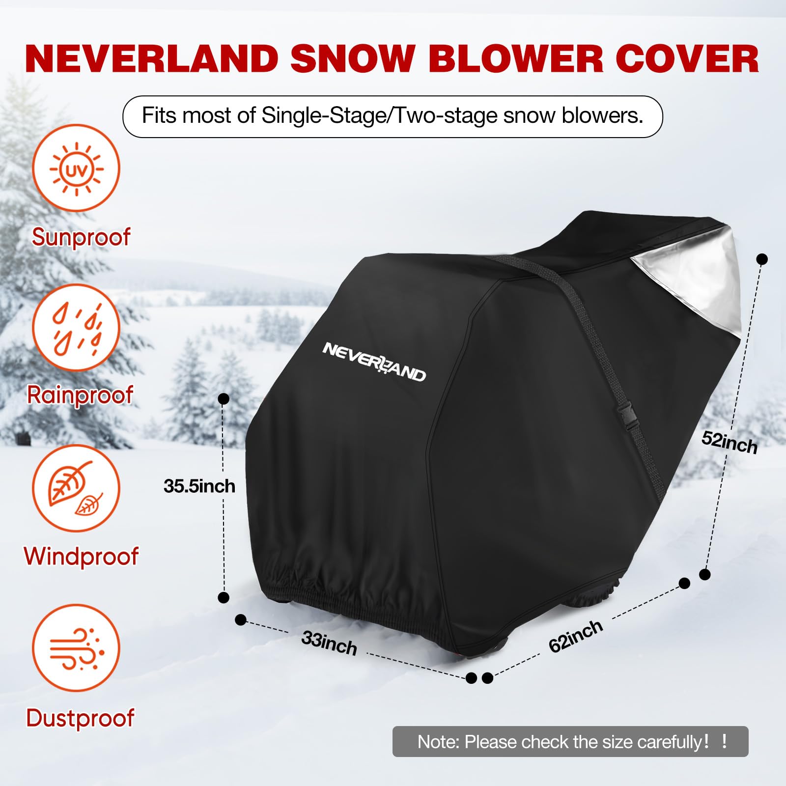 Packaging image displaying included storage bag and warranty information.