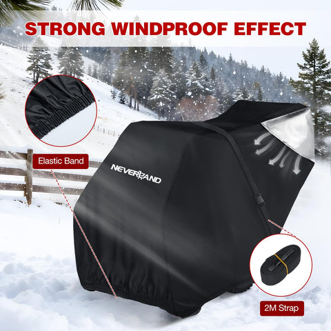 Front elastic band and 2m strap keep Neverland cover secure in windy conditions.