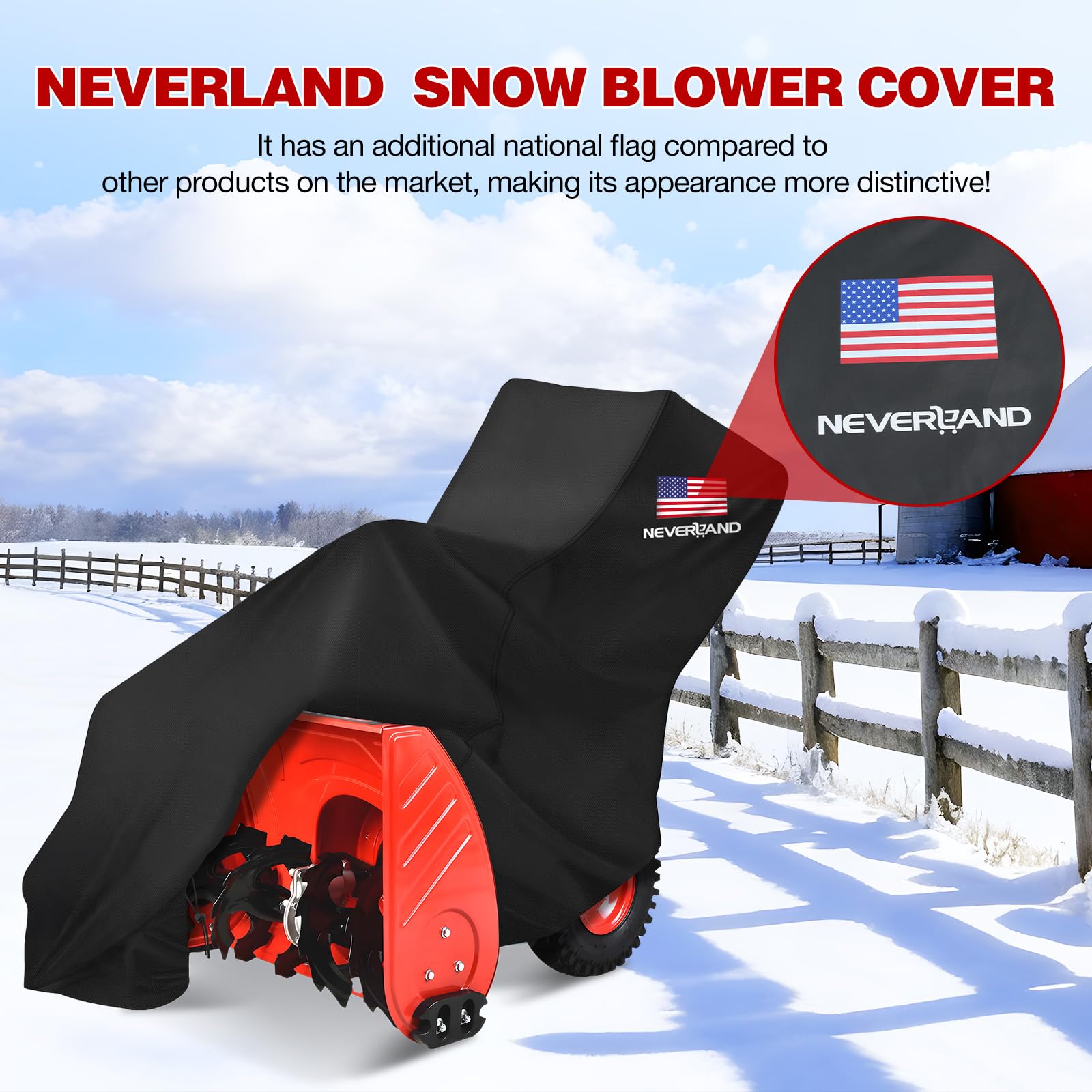 NeverLAND elastic front band keeps cover snug on single and two-stage blowers
