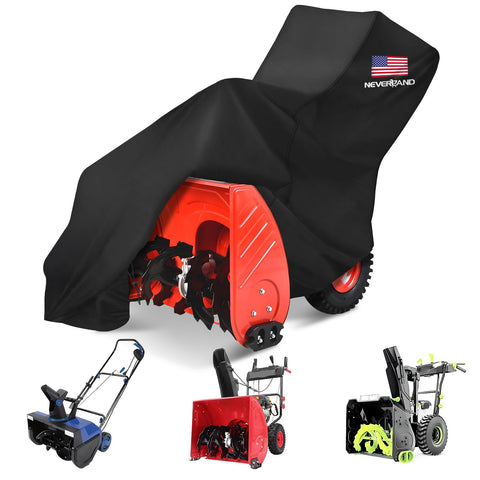 NeverLAND snowblower cover front view with secure fit for windy days
