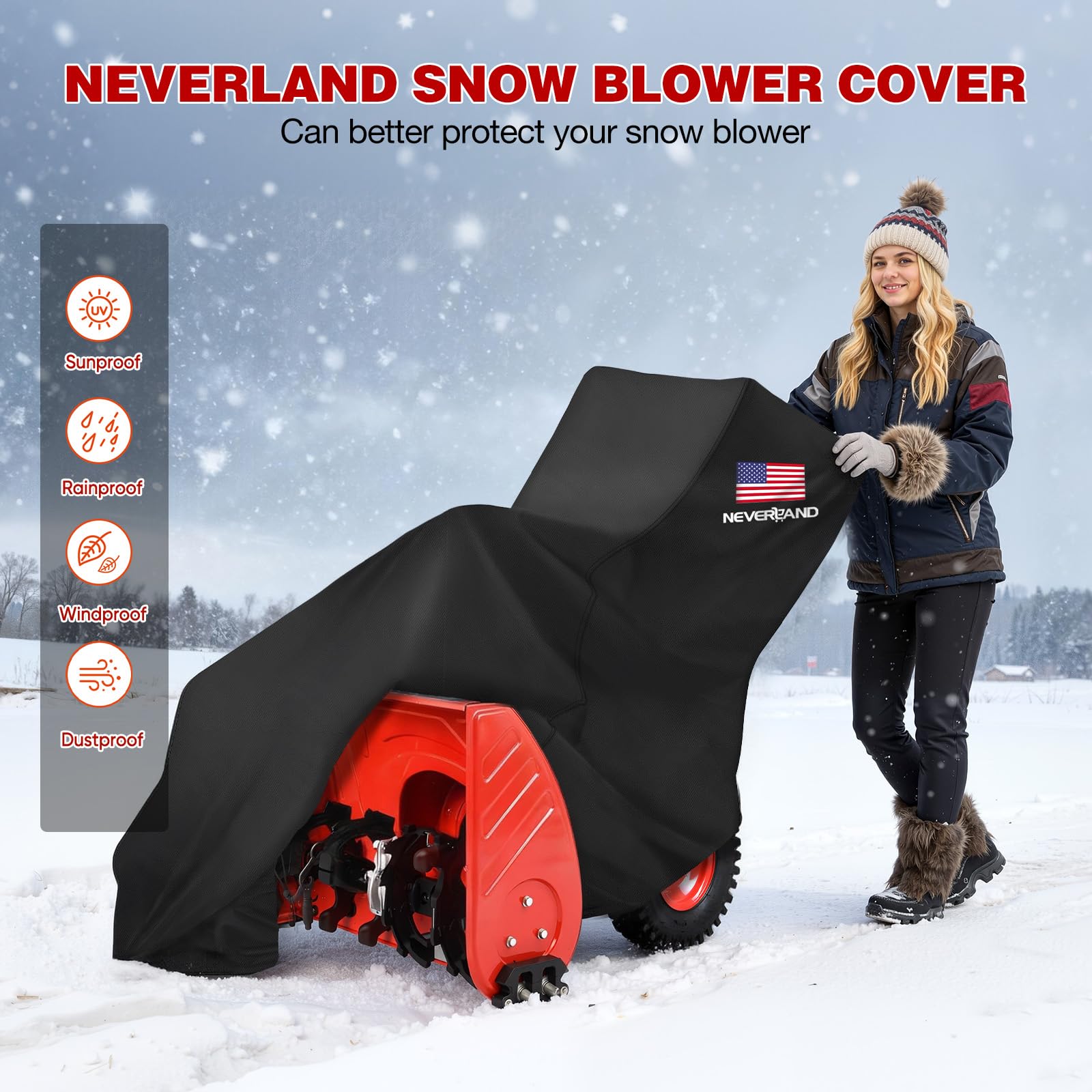 NeverLAND cover close-up shows tear-resistant Oxford fabric and UV protection