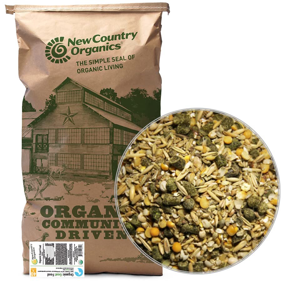 New Country Organics Goat Feed 40lb bag front view with all-stages formula for versatile goat nutrition.