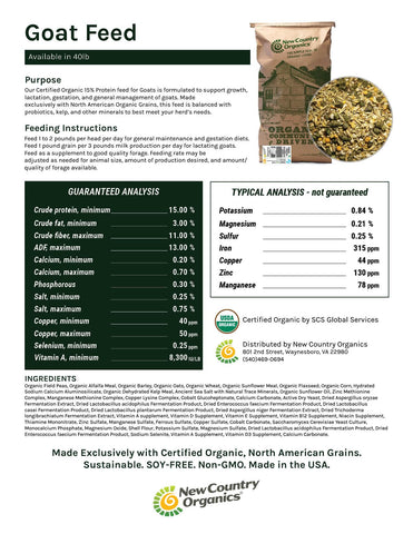 North American organic grains powering goats with certified organic nutrition.