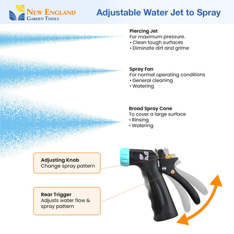 New England Garden Tools insulated handle nozzle for hot water up to 160°F.